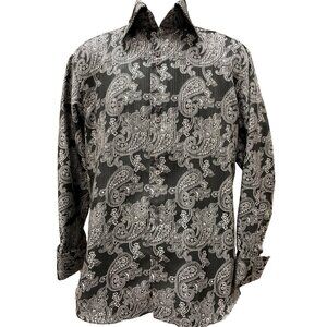 Leonardi Men's Black White Paisley Long Sleeve Dress Shirt Size S SKU 1381